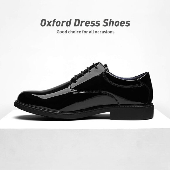Men's Black/Pat Classic Lace-up Cushioned Round-toe Formal Oxford Dress Shoes - Picture 10 of 10